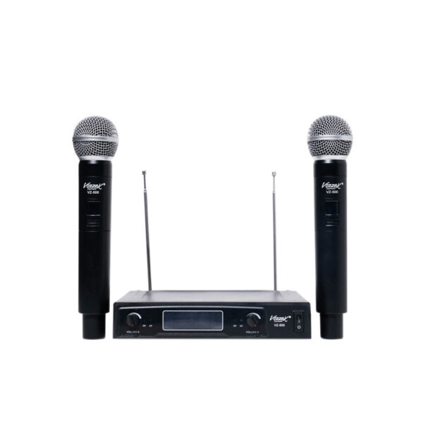 Vozzex VZ-500# Sistema de Microfono Inalambrico VHF Dual de Mano C/Salida Balanceada y Display TX/RX