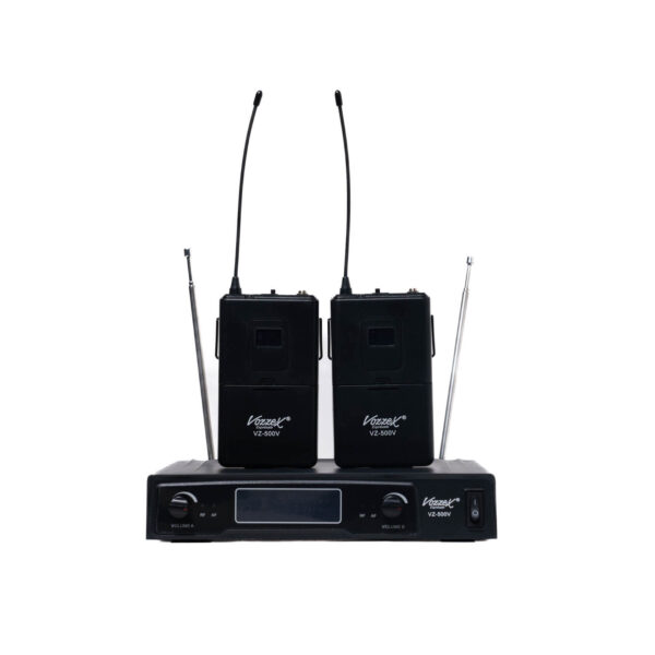 Vozzex VZ-500V# Sistema de Microfono Inalambrico VHF Dual de Vincha C/Salida Balanceada y Display TX/RX