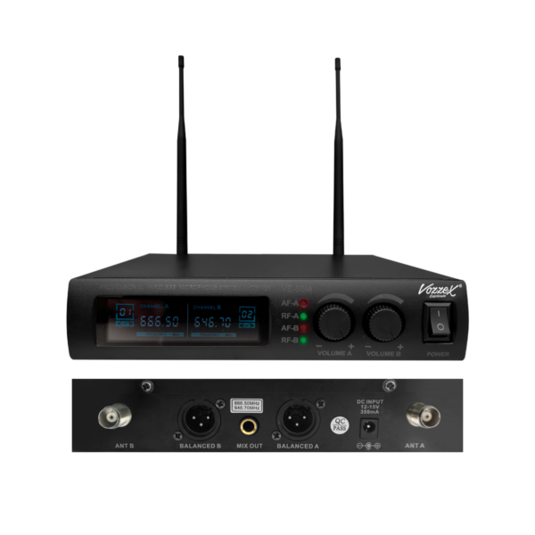 VZ-58M+ MICROFONO INALAMBRICO DUAL MANUAL UHF  C/SALIDA BALANCEADA (CASE TX Y RX METAL)  "VOZZEX"